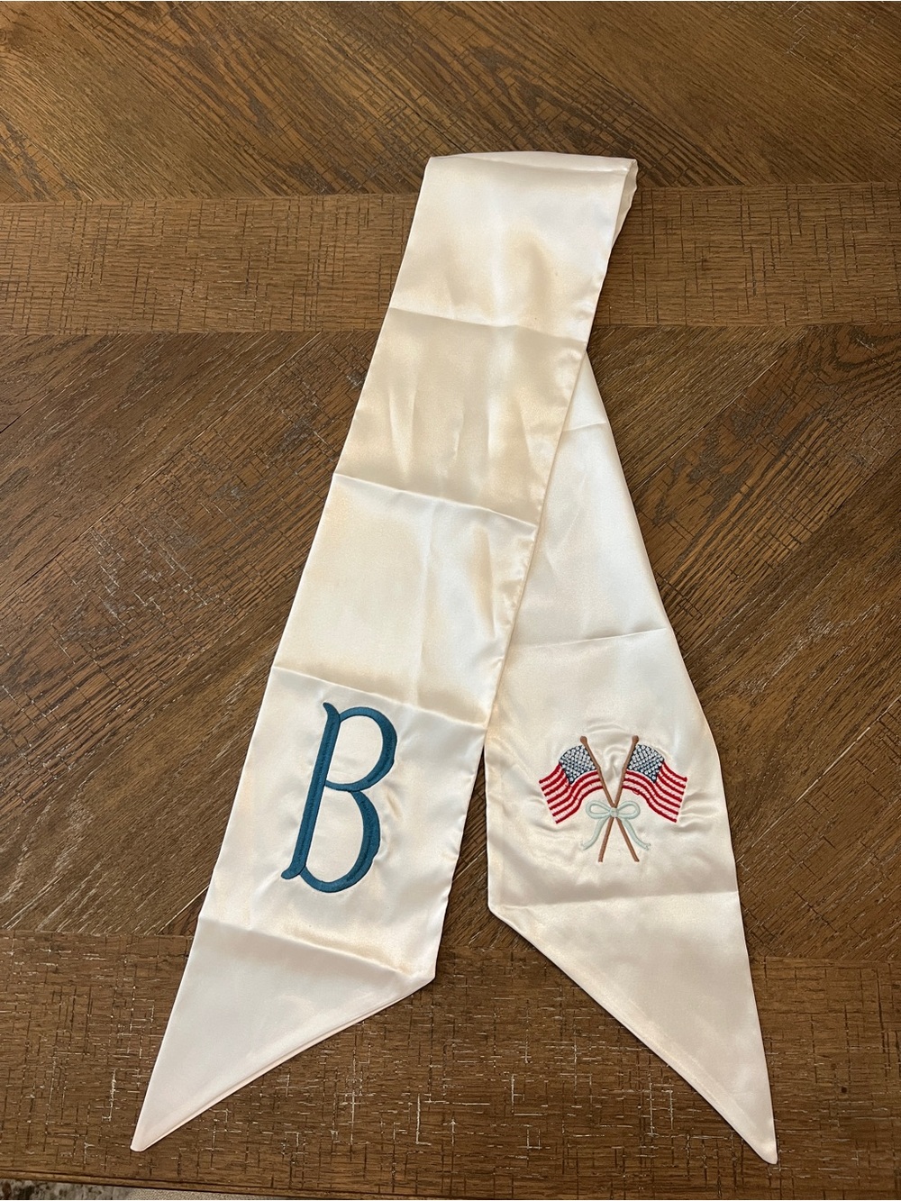 Fourth of July wreath silk sash with monogrammed letter “B”
